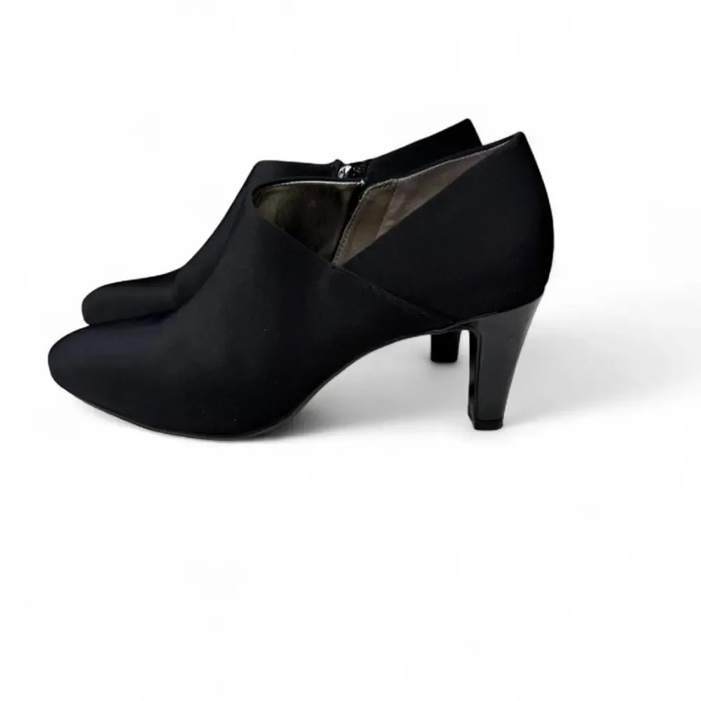 Bandolino Black Stretch Ankle Bootie Heels Sz‎ 8M – Sleek Minimalist Career Core